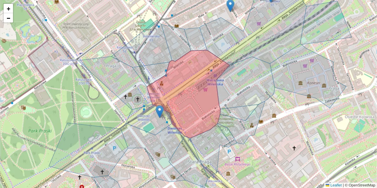 Szczegółowa mapa kodu pocztowego 03-734 z granicami, sąsiednimi kodami pocztowymi i urzędami pocztowymi