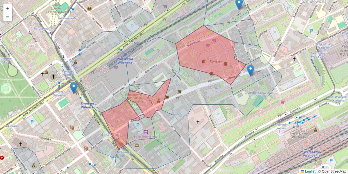 Szczegółowa mapa kodu pocztowego 03-736 z granicami, sąsiednimi kodami pocztowymi i urzędami pocztowymi