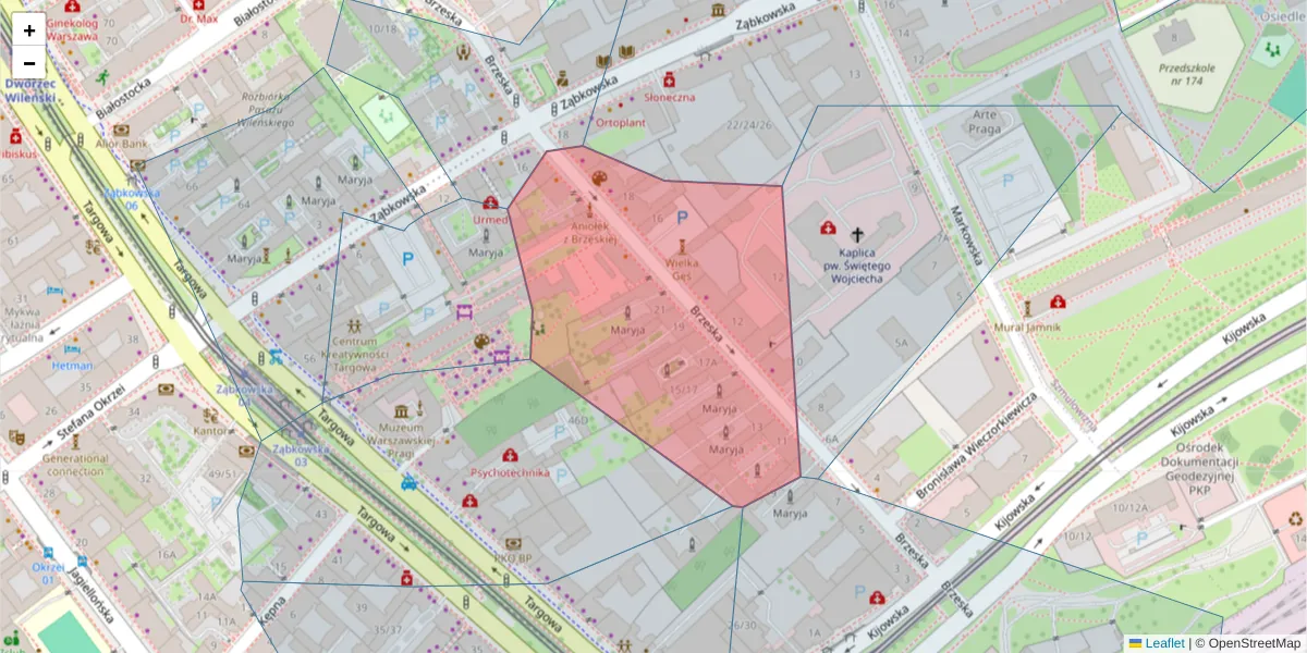 Szczegółowa mapa kodu pocztowego 03-739 z granicami, sąsiednimi kodami pocztowymi i urzędami pocztowymi