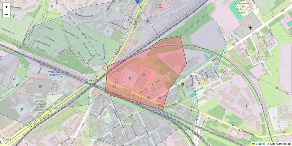 Szczegółowa mapa kodu pocztowego 03-780 z granicami, sąsiednimi kodami pocztowymi i urzędami pocztowymi