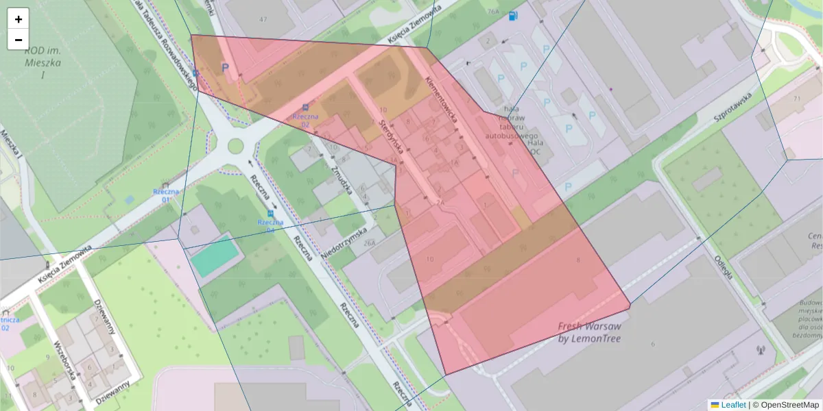 Szczegółowa mapa kodu pocztowego 03-797 z granicami, sąsiednimi kodami pocztowymi i urzędami pocztowymi