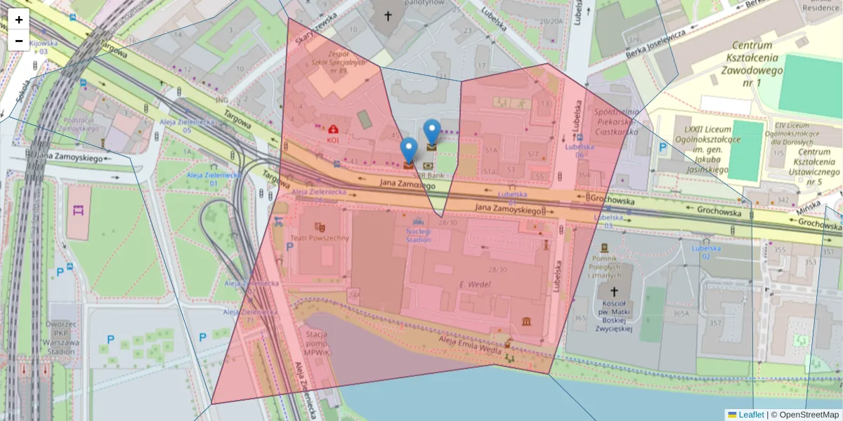 Szczegółowa mapa kodu pocztowego 03-801 z granicami, sąsiednimi kodami pocztowymi i urzędami pocztowymi