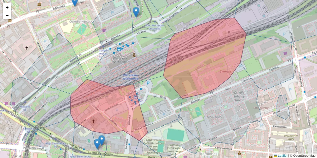 Szczegółowa mapa kodu pocztowego 03-802 z granicami, sąsiednimi kodami pocztowymi i urzędami pocztowymi