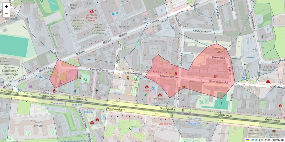 Szczegółowa mapa kodu pocztowego 03-805 z granicami, sąsiednimi kodami pocztowymi i urzędami pocztowymi