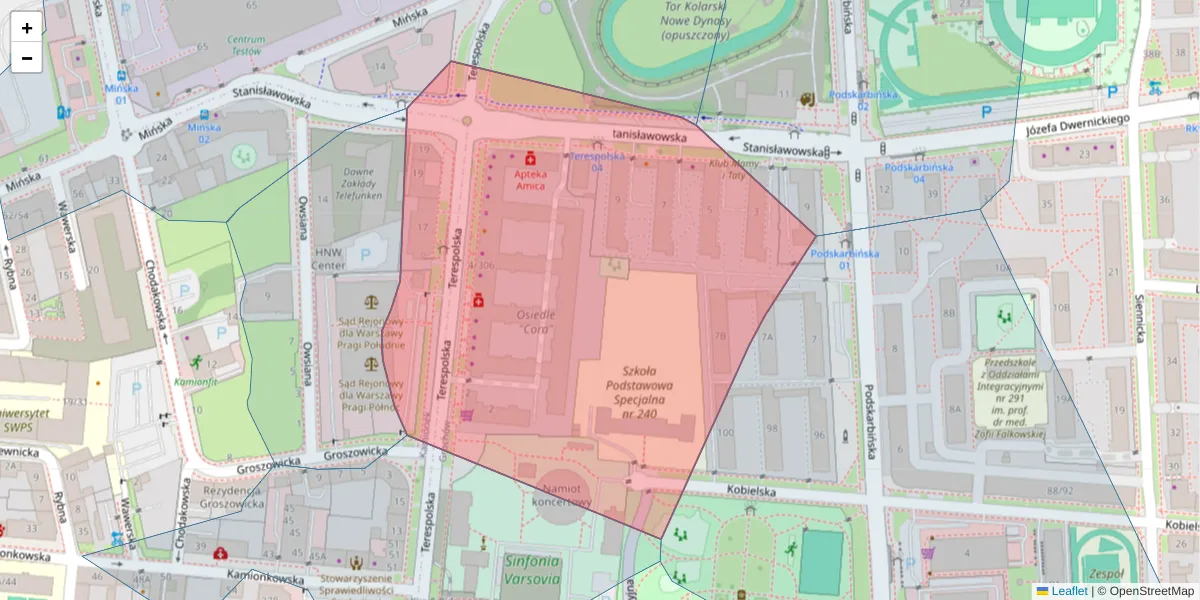 Szczegółowa mapa kodu pocztowego 03-813 z granicami, sąsiednimi kodami pocztowymi i urzędami pocztowymi