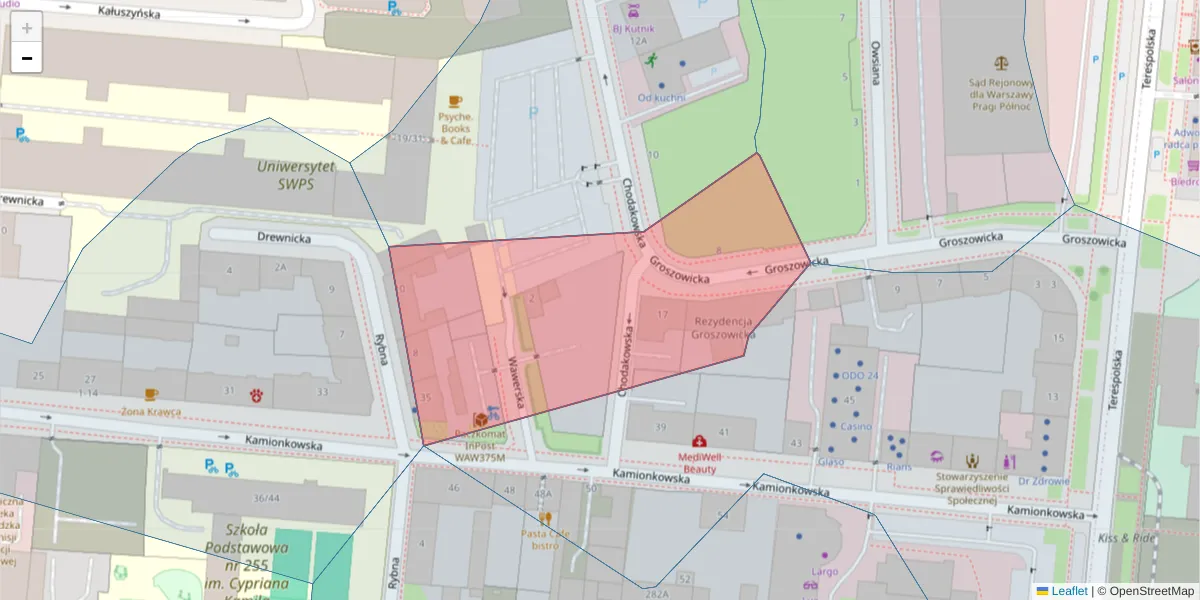 Szczegółowa mapa kodu pocztowego 03-814 z granicami, sąsiednimi kodami pocztowymi i urzędami pocztowymi