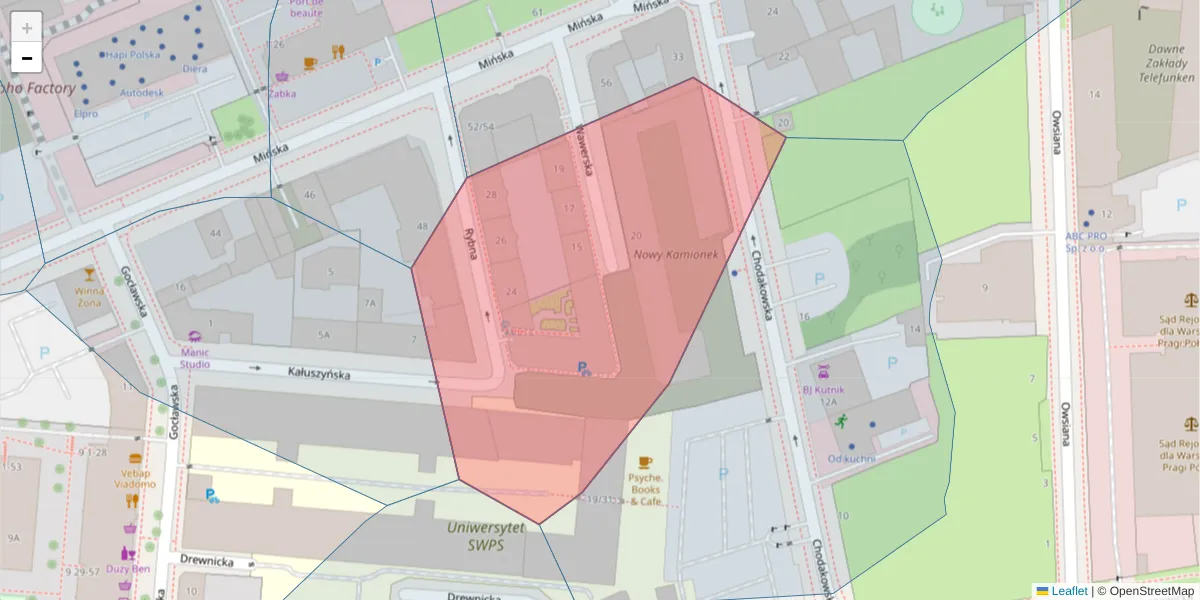 Szczegółowa mapa kodu pocztowego 03-824 z granicami, sąsiednimi kodami pocztowymi i urzędami pocztowymi