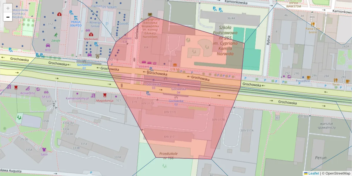 Szczegółowa mapa kodu pocztowego 03-840 z granicami, sąsiednimi kodami pocztowymi i urzędami pocztowymi