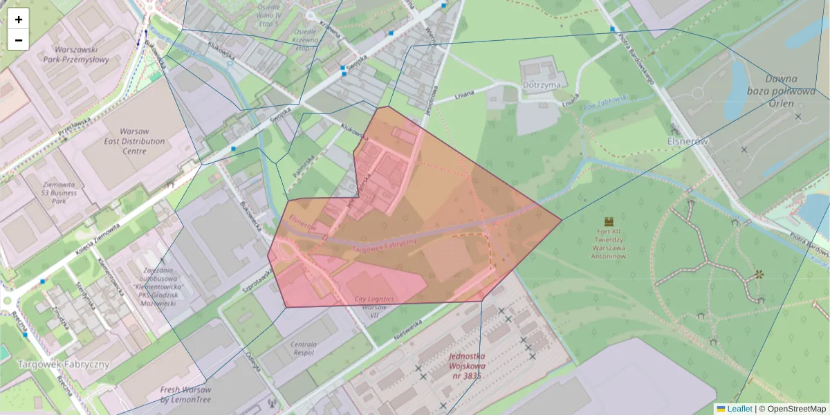 Szczegółowa mapa kodu pocztowego 03-891 z granicami, sąsiednimi kodami pocztowymi i urzędami pocztowymi