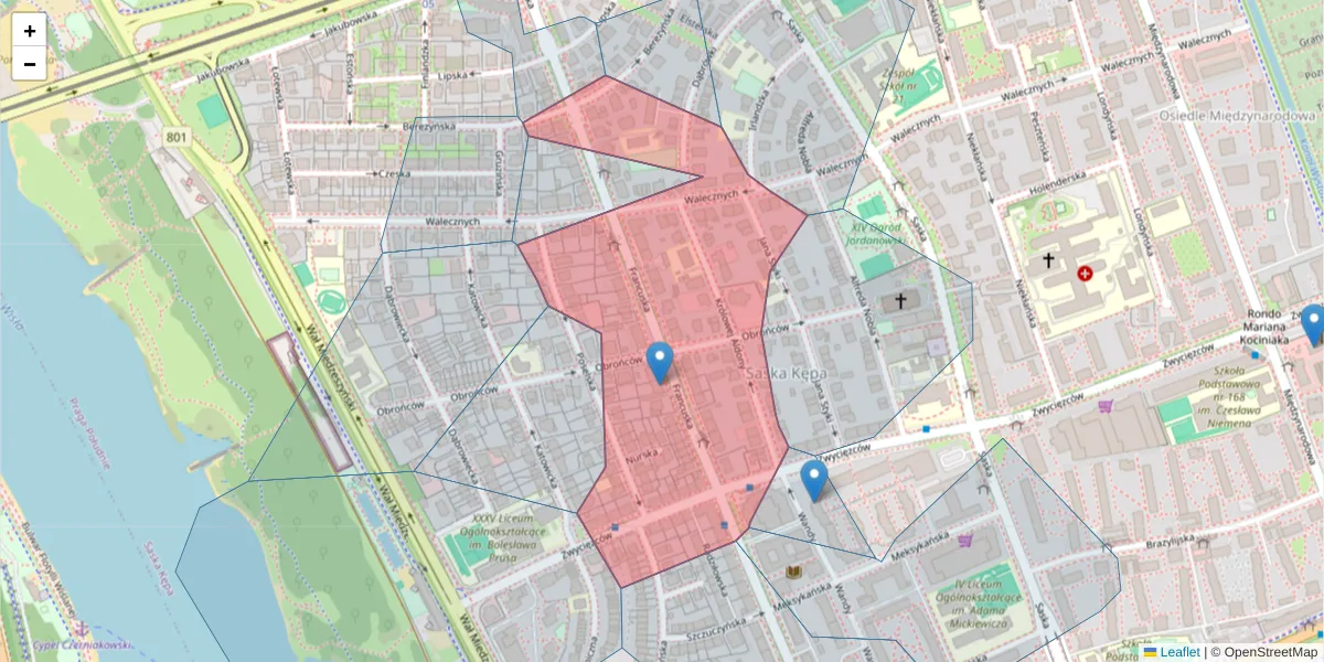 Szczegółowa mapa kodu pocztowego 03-906 z granicami, sąsiednimi kodami pocztowymi i urzędami pocztowymi