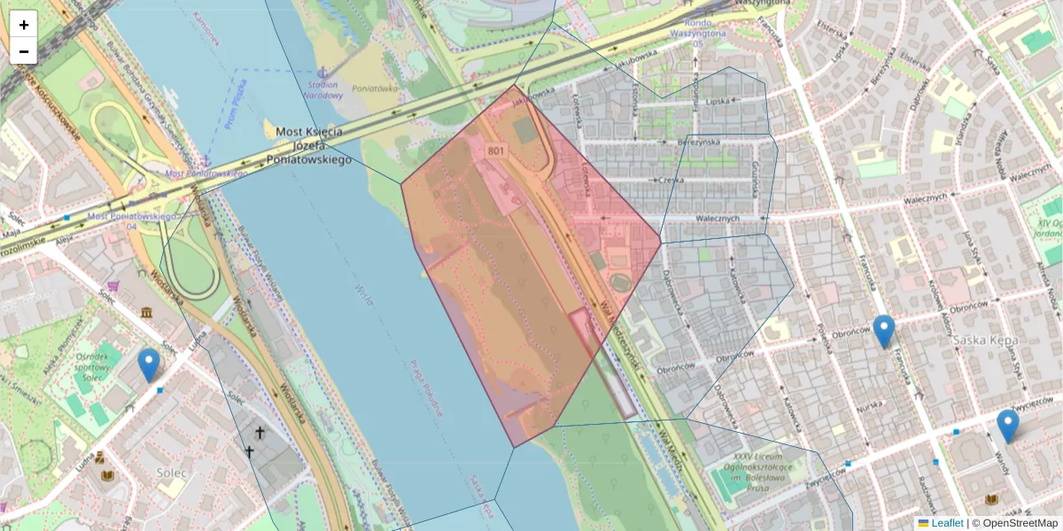 Szczegółowa mapa kodu pocztowego 03-916 z granicami, sąsiednimi kodami pocztowymi i urzędami pocztowymi
