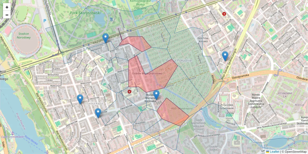 Szczegółowa mapa kodu pocztowego 03-922 z granicami, sąsiednimi kodami pocztowymi i urzędami pocztowymi