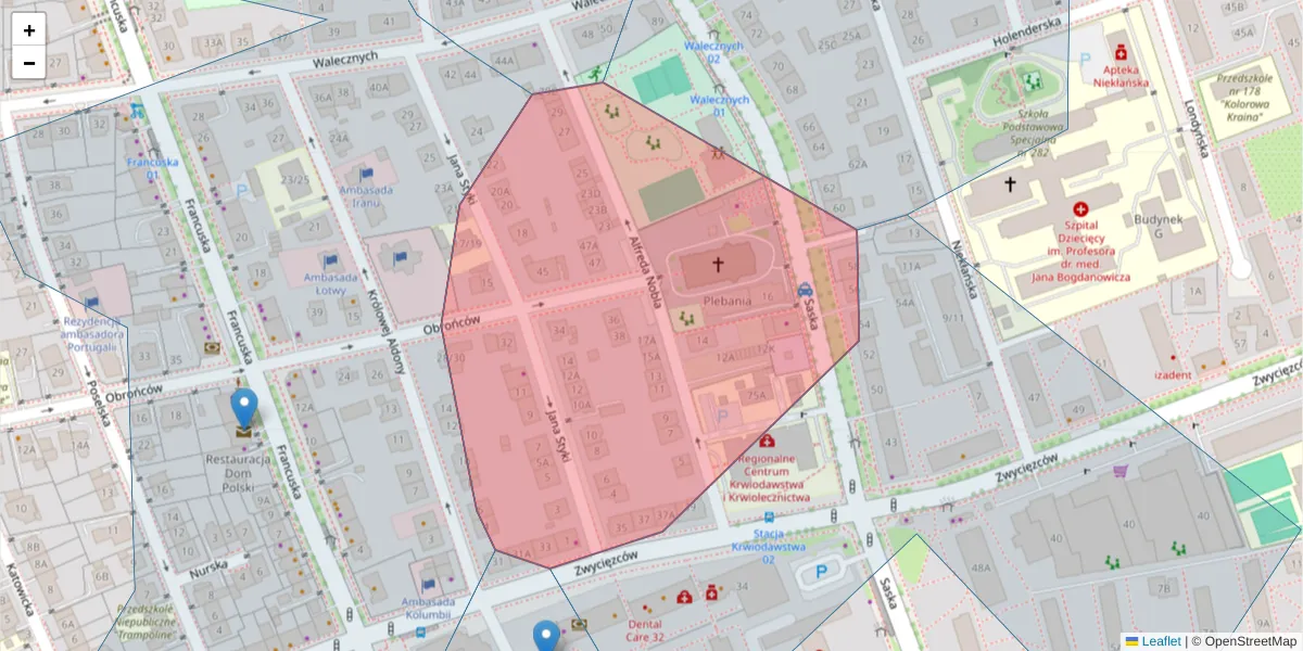 Szczegółowa mapa kodu pocztowego 03-928 z granicami, sąsiednimi kodami pocztowymi i urzędami pocztowymi