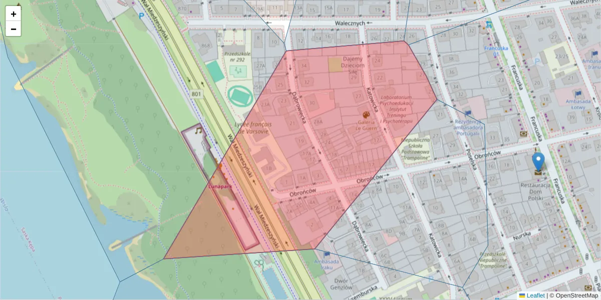Szczegółowa mapa kodu pocztowego 03-932 z granicami, sąsiednimi kodami pocztowymi i urzędami pocztowymi