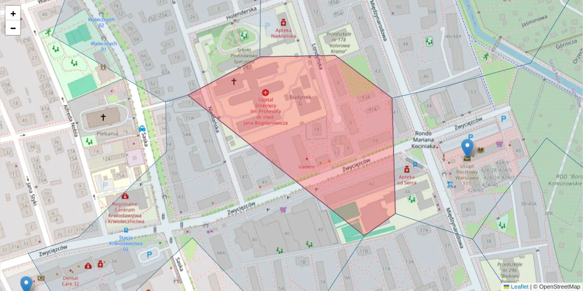 Szczegółowa mapa kodu pocztowego 03-937 z granicami, sąsiednimi kodami pocztowymi i urzędami pocztowymi
