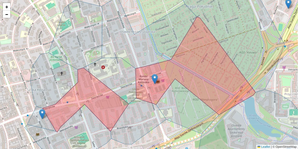 Szczegółowa mapa kodu pocztowego 03-938 z granicami, sąsiednimi kodami pocztowymi i urzędami pocztowymi