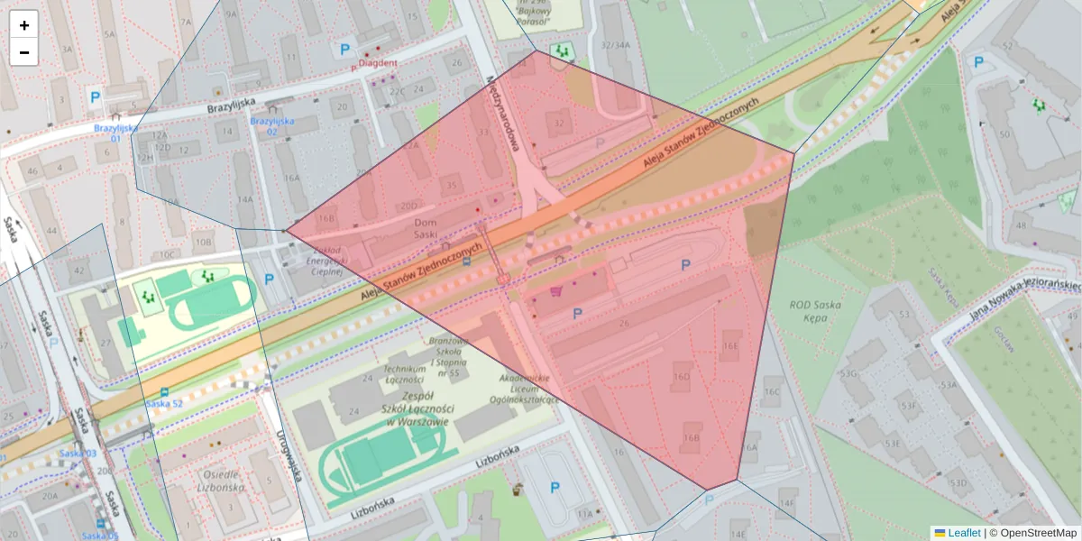 Szczegółowa mapa kodu pocztowego 03-939 z granicami, sąsiednimi kodami pocztowymi i urzędami pocztowymi