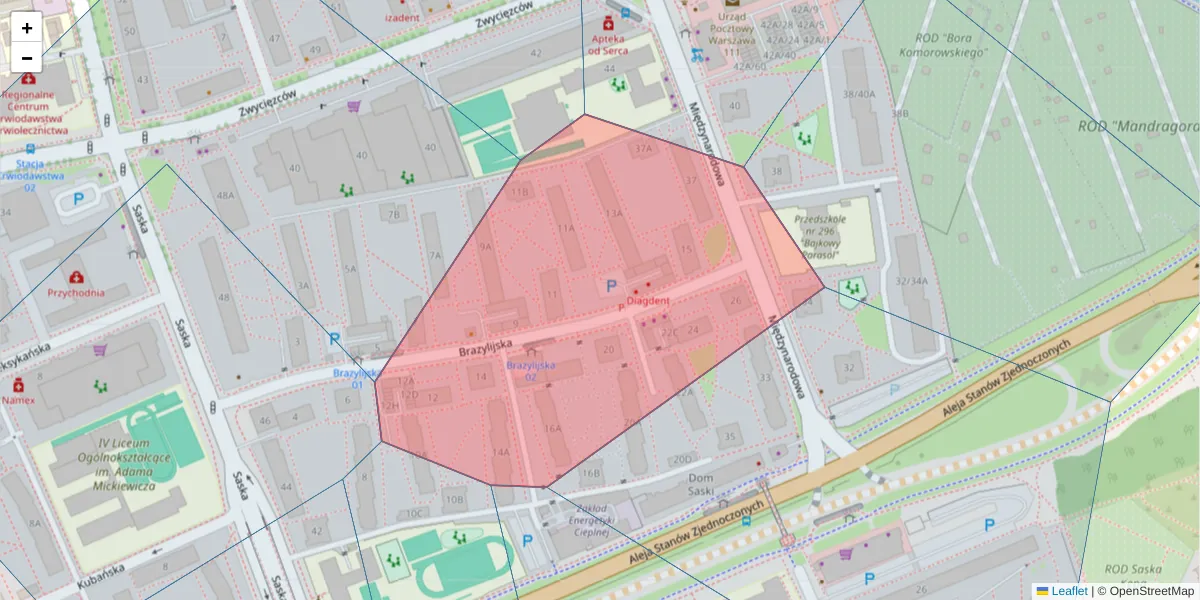 Szczegółowa mapa kodu pocztowego 03-946 z granicami, sąsiednimi kodami pocztowymi i urzędami pocztowymi