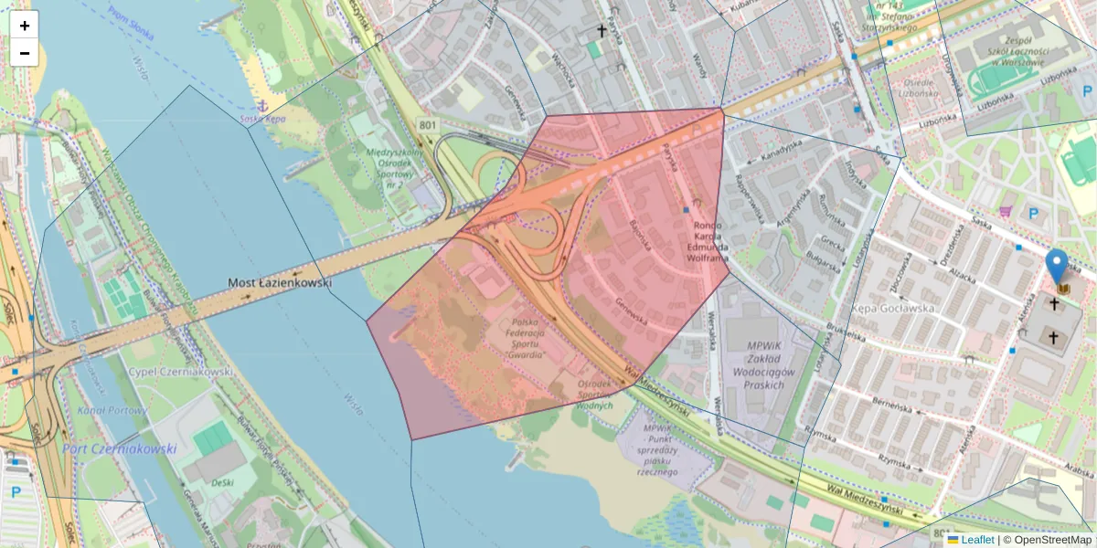 Szczegółowa mapa kodu pocztowego 03-963 z granicami, sąsiednimi kodami pocztowymi i urzędami pocztowymi