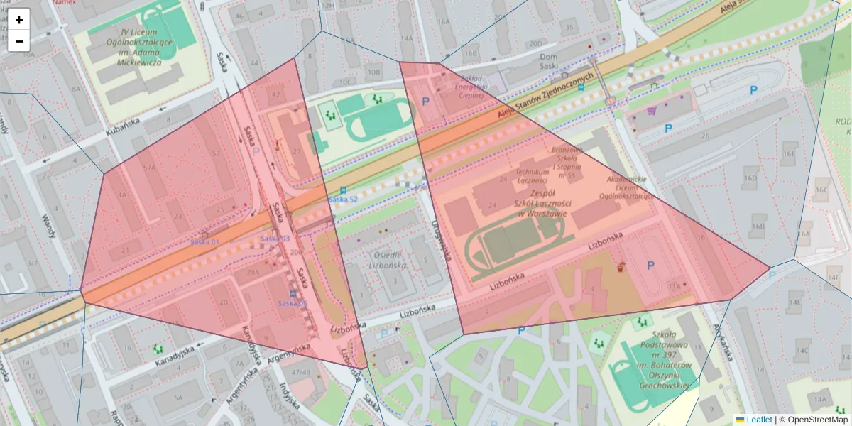 Szczegółowa mapa kodu pocztowego 03-964 z granicami, sąsiednimi kodami pocztowymi i urzędami pocztowymi