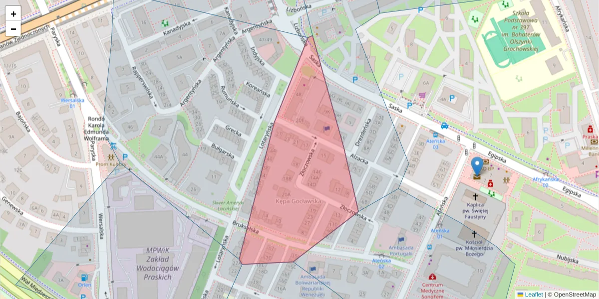Szczegółowa mapa kodu pocztowego 03-972 z granicami, sąsiednimi kodami pocztowymi i urzędami pocztowymi