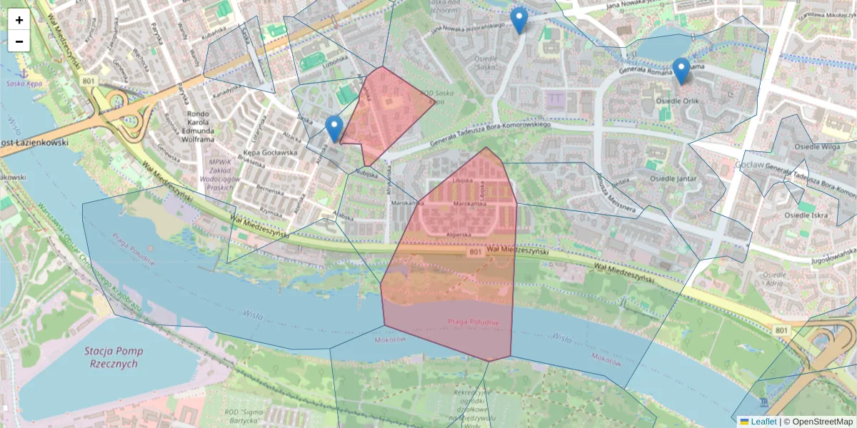 Szczegółowa mapa kodu pocztowego 03-977 z granicami, sąsiednimi kodami pocztowymi i urzędami pocztowymi
