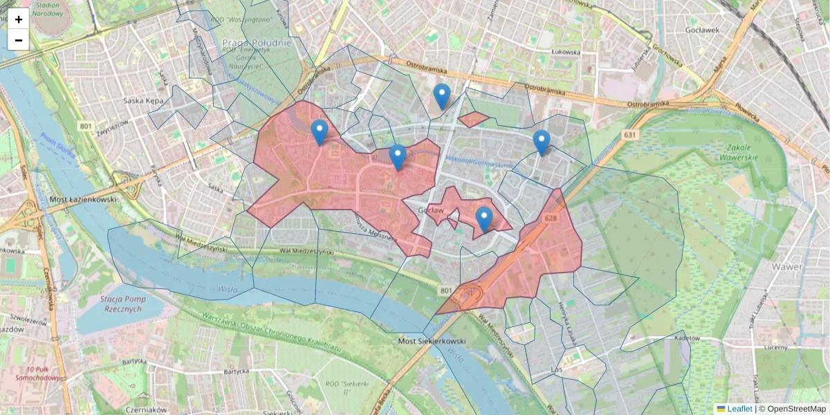 Szczegółowa mapa kodu pocztowego 03-982 z granicami, sąsiednimi kodami pocztowymi i urzędami pocztowymi