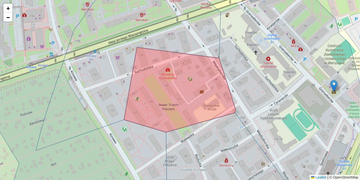 Szczegółowa mapa kodu pocztowego 04-011 z granicami, sąsiednimi kodami pocztowymi i urzędami pocztowymi