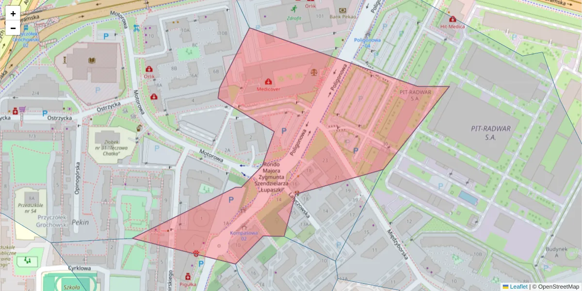 Szczegółowa mapa kodu pocztowego 04-051 z granicami, sąsiednimi kodami pocztowymi i urzędami pocztowymi