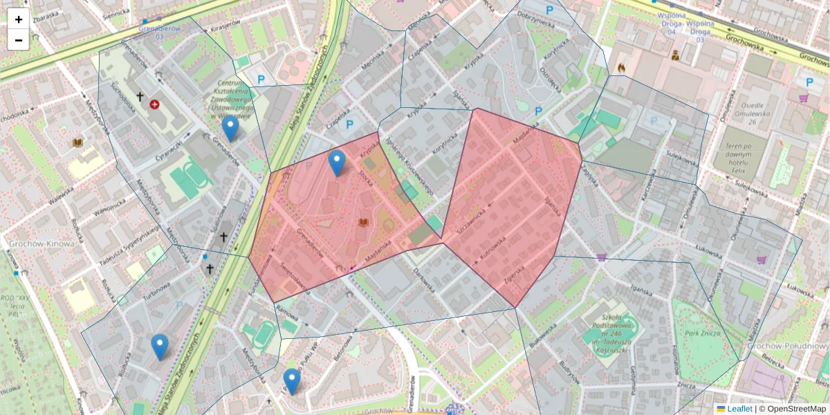 Szczegółowa mapa kodu pocztowego 04-088 z granicami, sąsiednimi kodami pocztowymi i urzędami pocztowymi