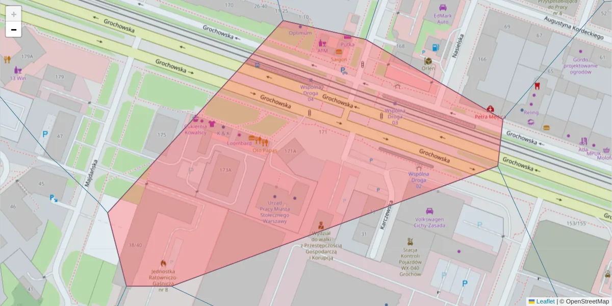 Szczegółowa mapa kodu pocztowego 04-111 z granicami, sąsiednimi kodami pocztowymi i urzędami pocztowymi
