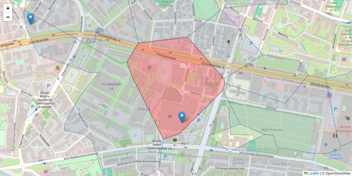 Szczegółowa mapa kodu pocztowego 04-123 z granicami, sąsiednimi kodami pocztowymi i urzędami pocztowymi