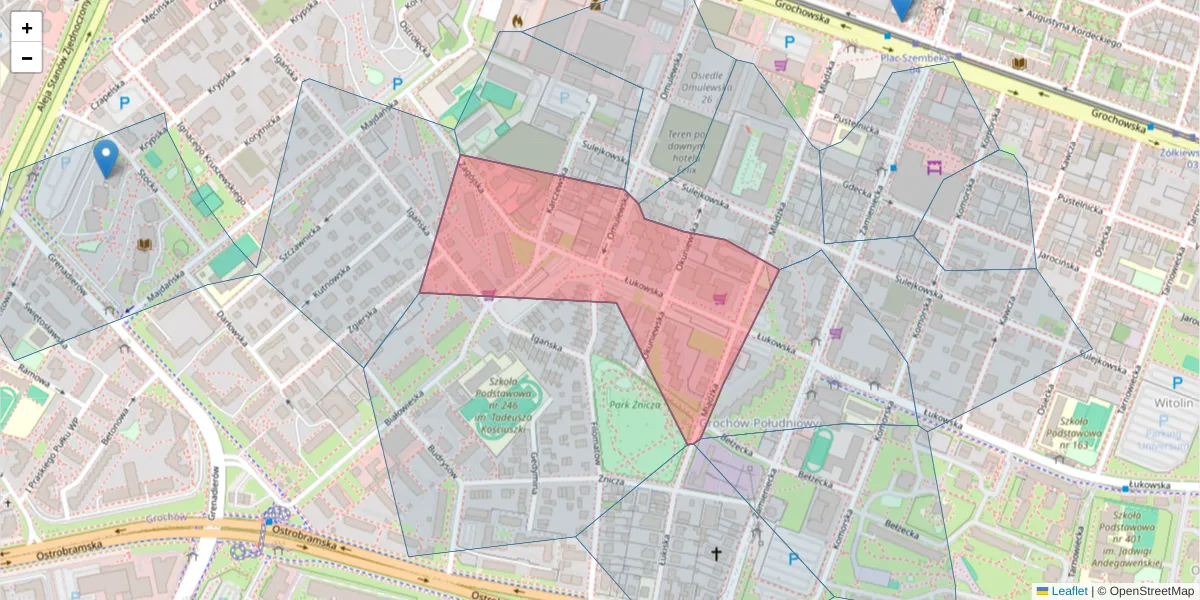 Szczegółowa mapa kodu pocztowego 04-133 z granicami, sąsiednimi kodami pocztowymi i urzędami pocztowymi