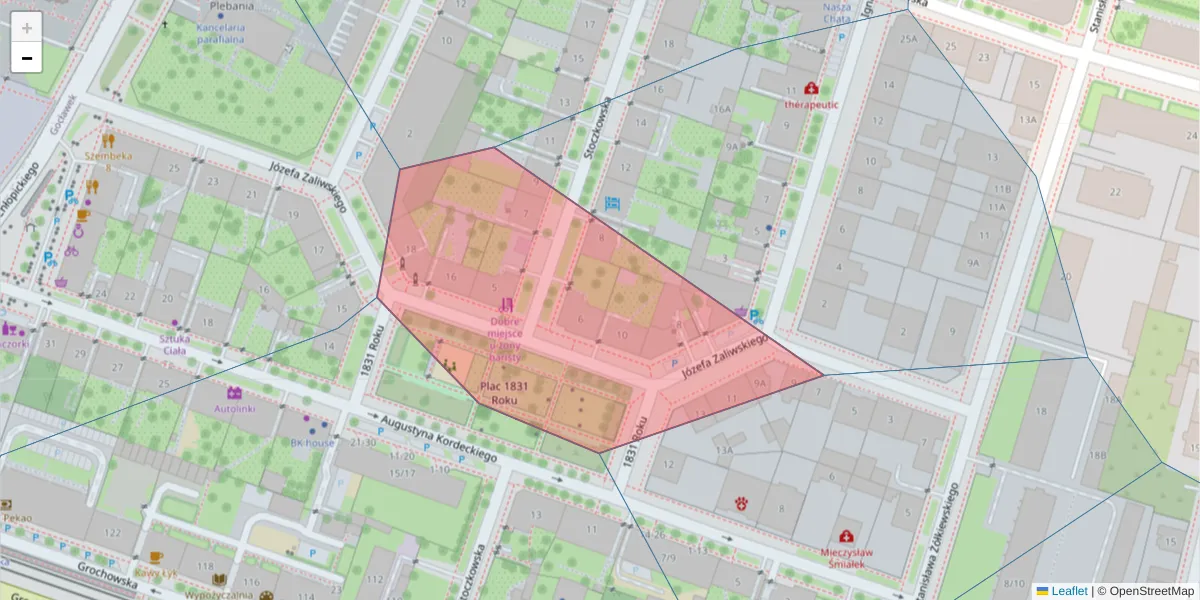 Szczegółowa mapa kodu pocztowego 04-145 z granicami, sąsiednimi kodami pocztowymi i urzędami pocztowymi