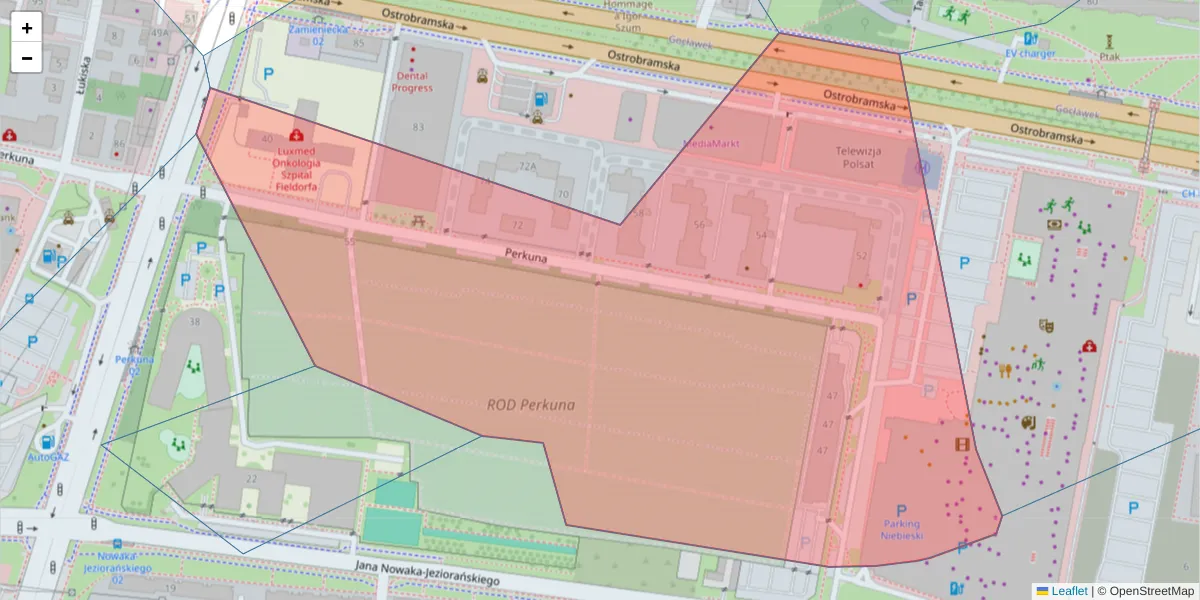 Szczegółowa mapa kodu pocztowego 04-164 z granicami, sąsiednimi kodami pocztowymi i urzędami pocztowymi