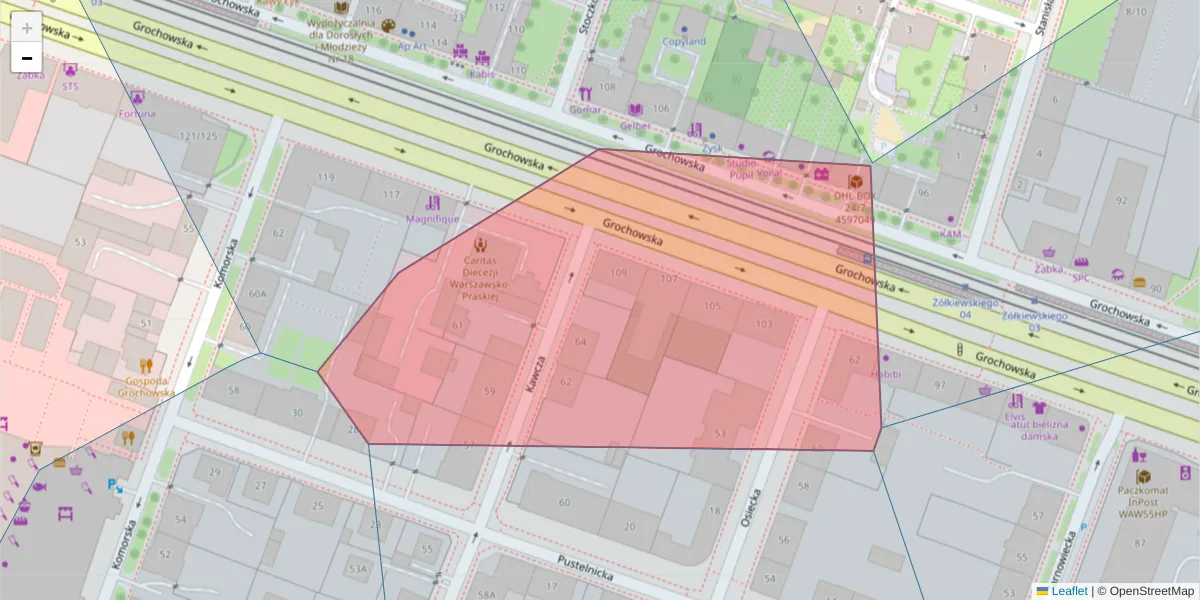 Szczegółowa mapa kodu pocztowego 04-172 z granicami, sąsiednimi kodami pocztowymi i urzędami pocztowymi