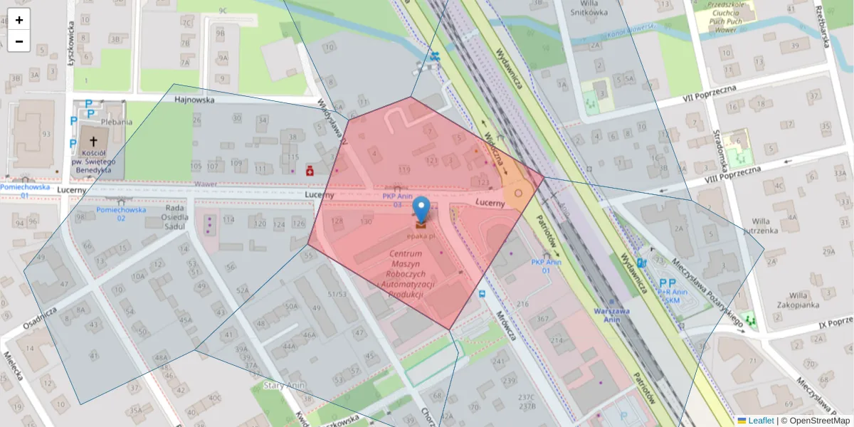 Szczegółowa mapa kodu pocztowego 04-173 z granicami, sąsiednimi kodami pocztowymi i urzędami pocztowymi