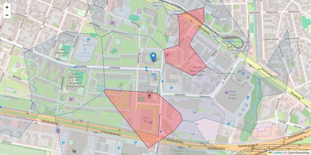 Szczegółowa mapa kodu pocztowego 04-187 z granicami, sąsiednimi kodami pocztowymi i urzędami pocztowymi