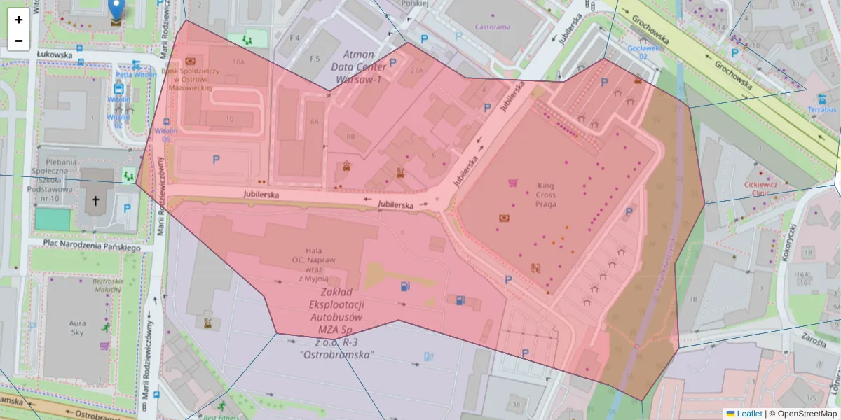 Szczegółowa mapa kodu pocztowego 04-190 z granicami, sąsiednimi kodami pocztowymi i urzędami pocztowymi