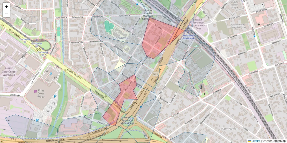 Szczegółowa mapa kodu pocztowego 04-203 z granicami, sąsiednimi kodami pocztowymi i urzędami pocztowymi