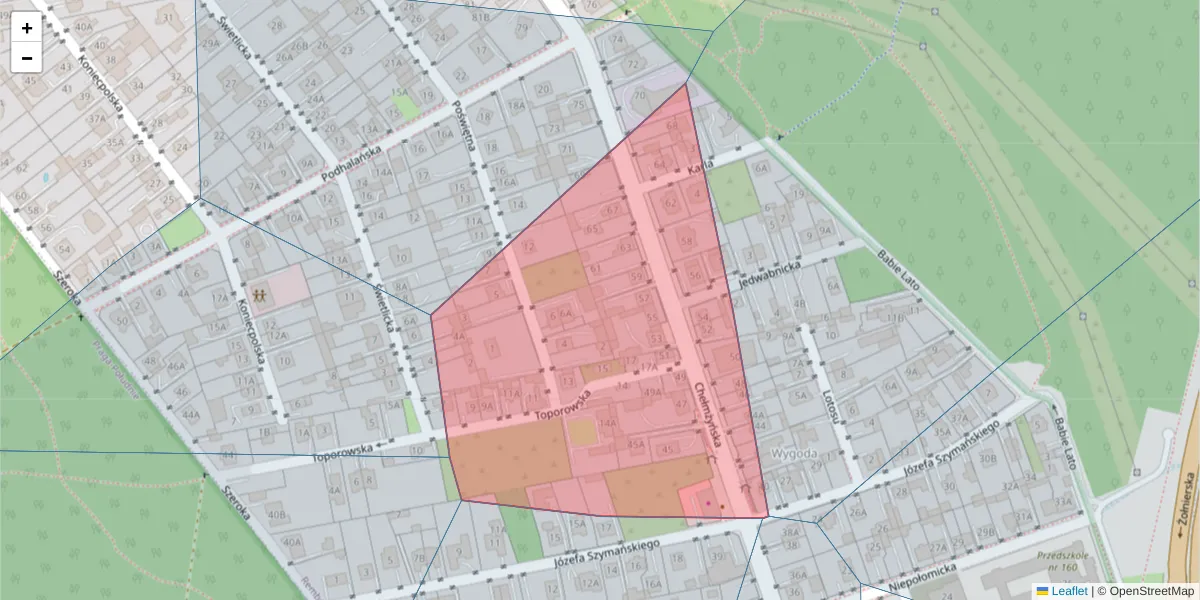 Szczegółowa mapa kodu pocztowego 04-262 z granicami, sąsiednimi kodami pocztowymi i urzędami pocztowymi