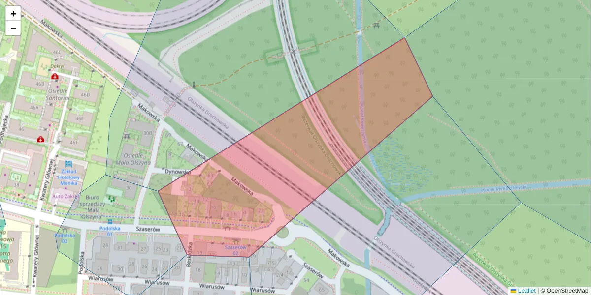 Szczegółowa mapa kodu pocztowego 04-293 z granicami, sąsiednimi kodami pocztowymi i urzędami pocztowymi