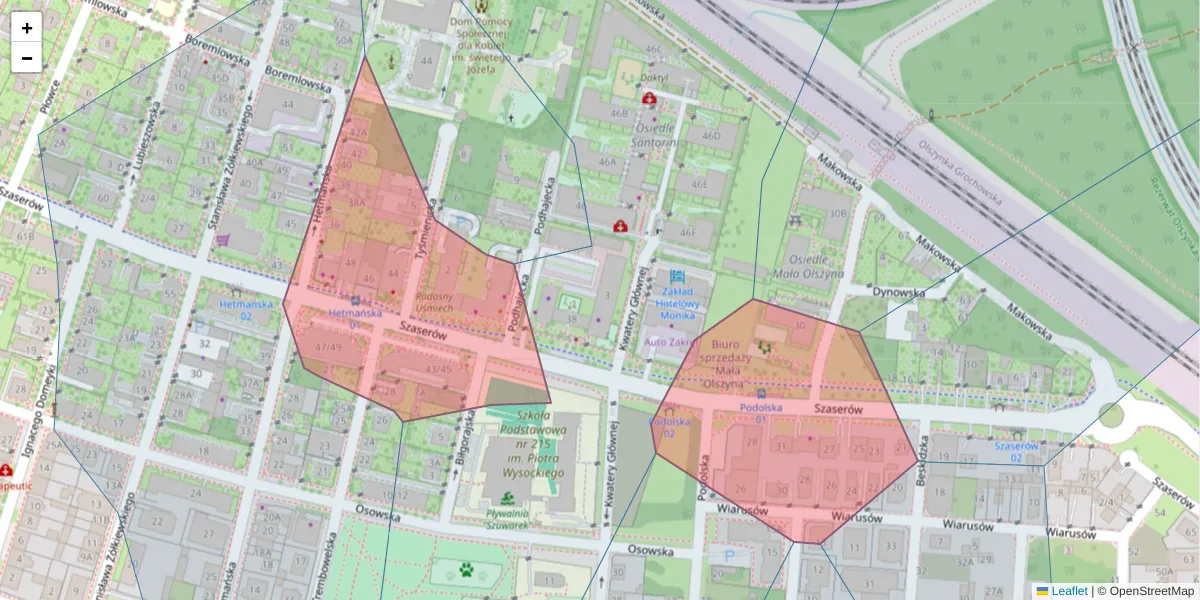 Szczegółowa mapa kodu pocztowego 04-306 z granicami, sąsiednimi kodami pocztowymi i urzędami pocztowymi