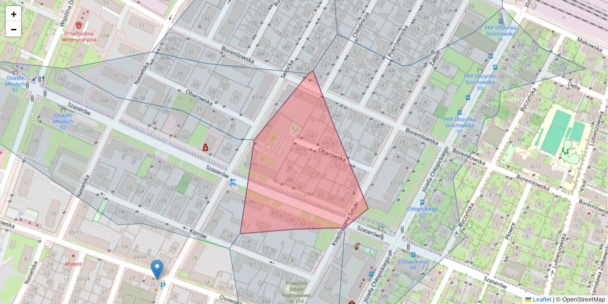 Szczegółowa mapa kodu pocztowego 04-323 z granicami, sąsiednimi kodami pocztowymi i urzędami pocztowymi