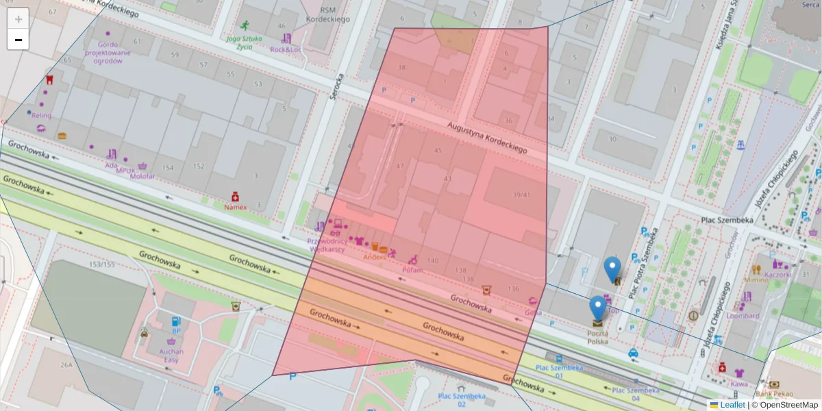 Szczegółowa mapa kodu pocztowego 04-328 z granicami, sąsiednimi kodami pocztowymi i urzędami pocztowymi