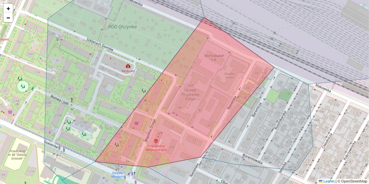 Szczegółowa mapa kodu pocztowego 04-347 z granicami, sąsiednimi kodami pocztowymi i urzędami pocztowymi