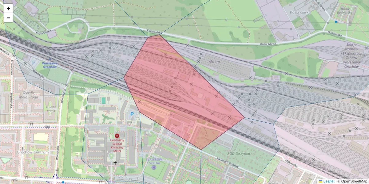 Szczegółowa mapa kodu pocztowego 04-348 z granicami, sąsiednimi kodami pocztowymi i urzędami pocztowymi