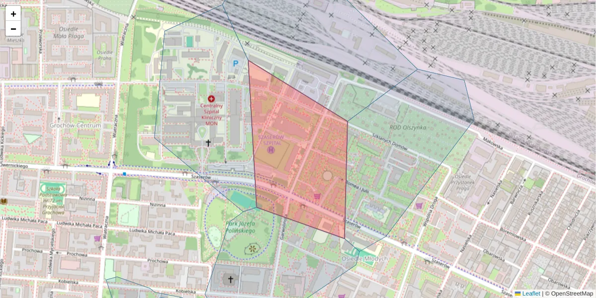 Szczegółowa mapa kodu pocztowego 04-349 z granicami, sąsiednimi kodami pocztowymi i urzędami pocztowymi
