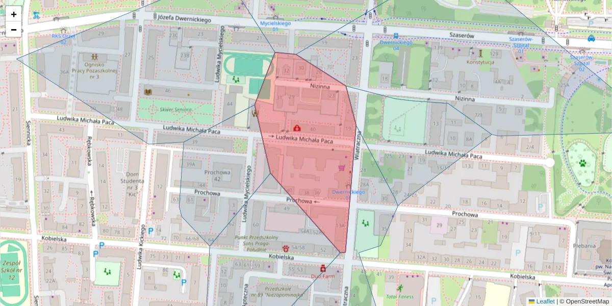 Szczegółowa mapa kodu pocztowego 04-364 z granicami, sąsiednimi kodami pocztowymi i urzędami pocztowymi