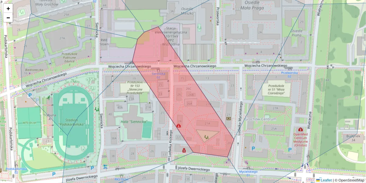 Szczegółowa mapa kodu pocztowego 04-390 z granicami, sąsiednimi kodami pocztowymi i urzędami pocztowymi
